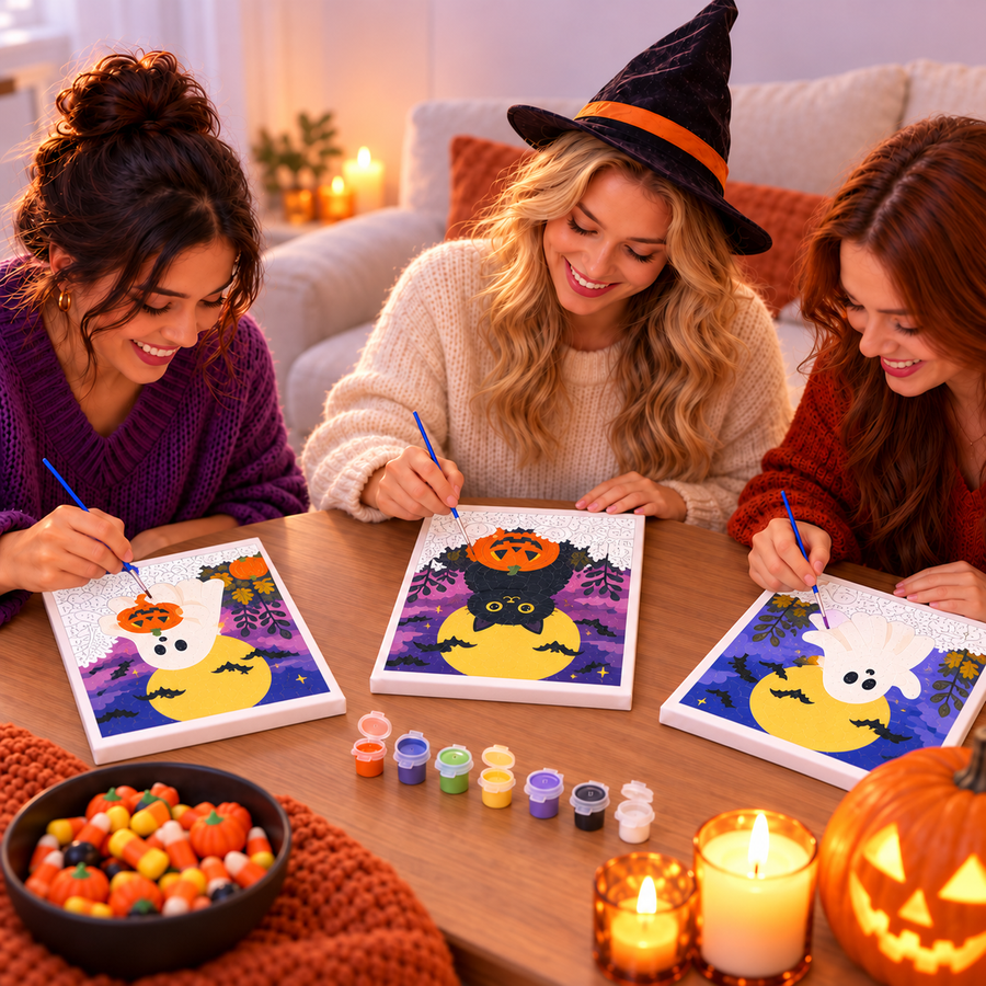Friends painting together on a girls night in