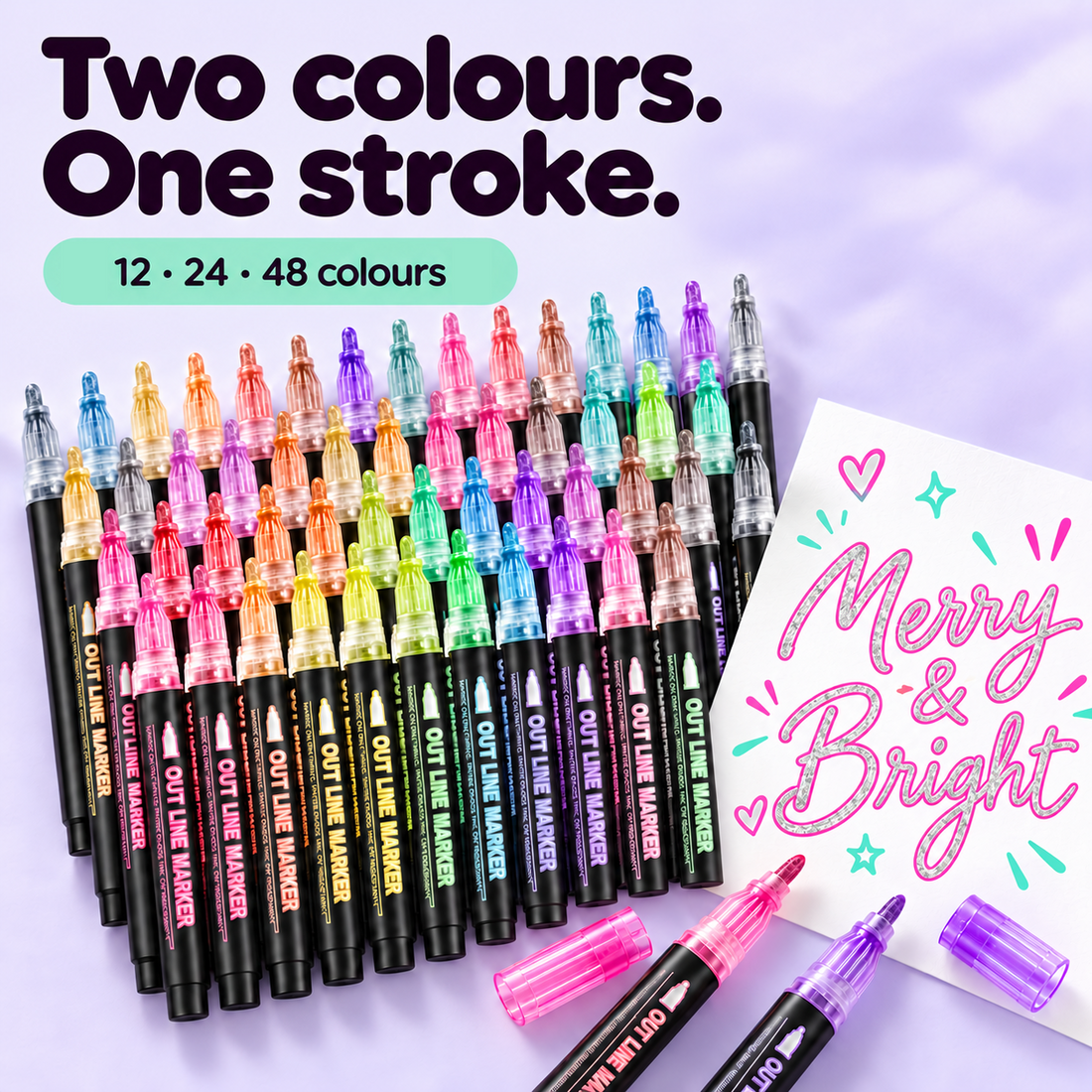 Magic Outline Markers set: two colours in one stroke, 12, 24 or 48 colours