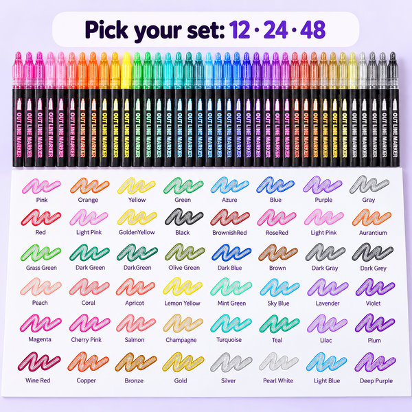Magic Outline Markers colour chart: sets of 12, 24 or 48 colours