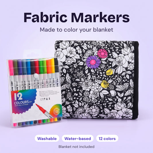 Washable fabric markers, 12 colors. Blanket not included